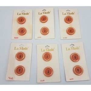 VTG La Mode #28952 Round Buttons Orange  6 Cards  2‎ Buttons Retro Look 19mm